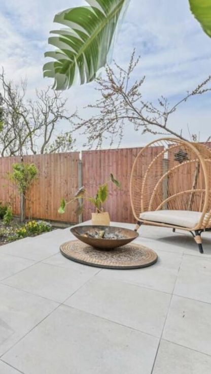 Garden patio with a hanging chair