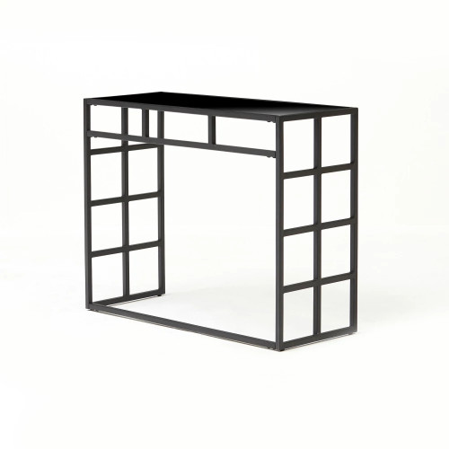 RAFFINA - BLACK MODERN LARGE RECTANGLE TINTED MIRRORED CONSOLE TABLE